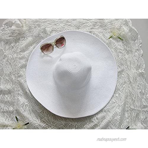ericotry 1pcs Wide Brim Sun Hat Foldable Summer UV Protection Beach Straw Cap for Women(White)