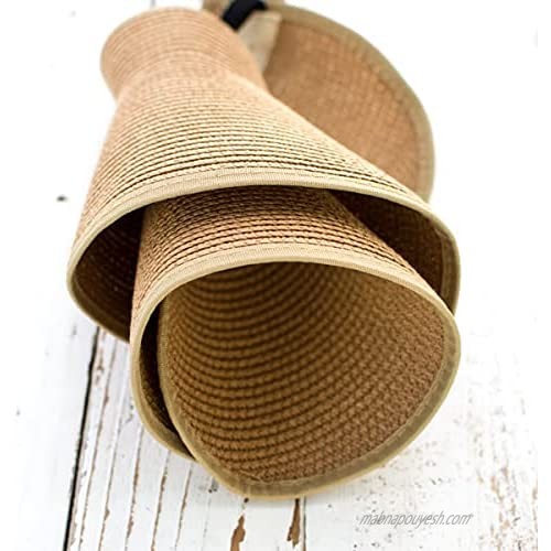 FaroDor Women's Bowknot Wide Brim Roll-up Straw Hat Paper Braid Sun Protection Summer Beach Cap Foldable Visor Hats