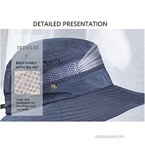 Fishing Sun Protection Hat Men Wide Brim Lightweight Foldable Bucket Hat Summer Outdoor Activities Hat Cowboy Cap (Navy Blue)