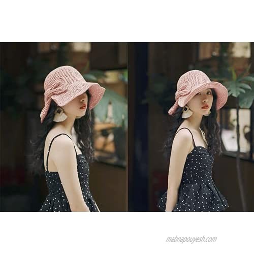 Foldable Wide Brim Floppy Straw Beach Sun Hat Summer Hat for Women & Girls