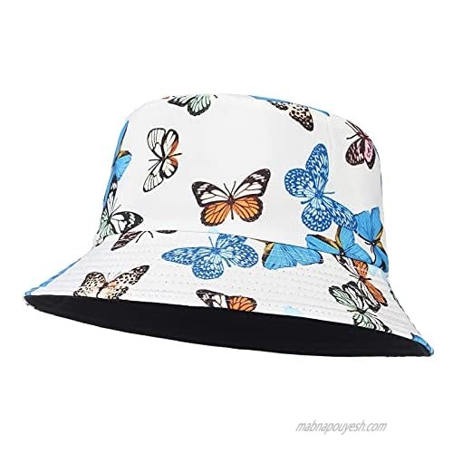 GEMVIE Women Sun Hat Bucket Hat Reversible Summer Hat with Butterfly Print