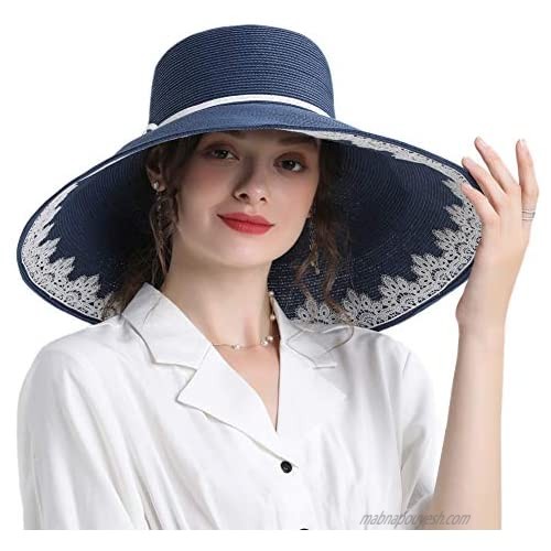 Go Mai Womens Wide Brim Straw Hat Foldable Beach Sun Hat Roll up