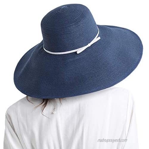 Go Mai Womens Wide Brim Straw Hat Foldable Beach Sun Hat Roll up