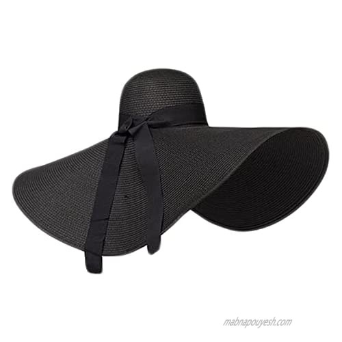 Go Mai Womens Wide Brim Straw Hat Foldable Beach Sun Hat Roll up Derby hat