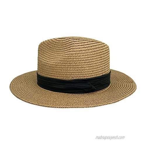 Gossifan Straw Sun Hats for Women Wide Brim Fedora Summer Beach Panama Hat UPF50+