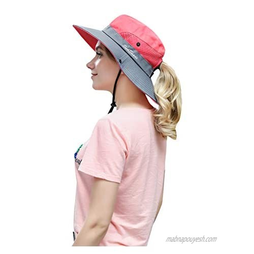 Guoo Ponytail Sun Hat for Women Outdoor UV Protection Foldable Mesh Wide Brim Fishing Hat Bonnie Hats