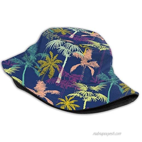 Hawaiian Palm Tree Colorful Fishing Travel Bucket Hat Fisherman Summer Camp Sun Cap Clothing Dresses Adult Women Men Girls Golf Beach Party Gift