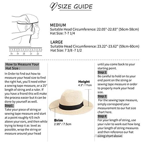 Maylisacc Womens Straw Panama Hat Foldable Wide Brim Summer Straw Beach Hat UV Protection Sun Hat