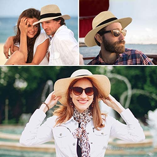 Maylisacc Womens Straw Panama Hat Foldable Wide Brim Summer Straw Beach Hat UV Protection Sun Hat