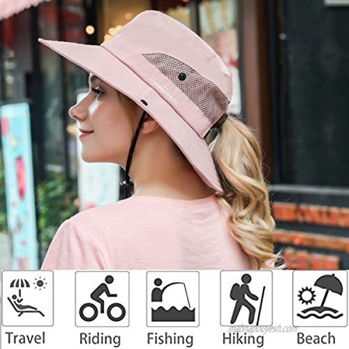 MonicaSun Women's Ponytail hat Sun hat Summer mesh Wide Eaves Sunscreen and UV Protection hat