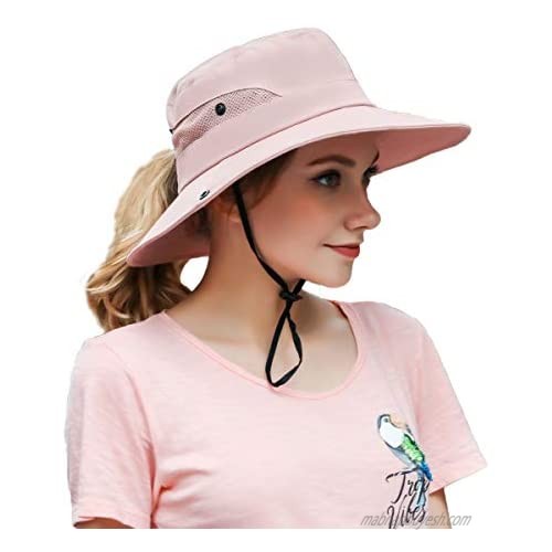 MonicaSun Women's Ponytail hat  Sun hat  Summer mesh Wide Eaves Sunscreen and UV Protection hat