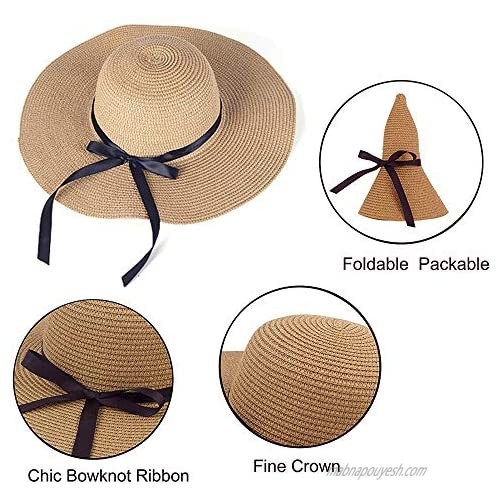 MonicaSun Womens Straw Hat， Sun Hat for Women Beach Cap Summer Hats， UV Protection UPF50+