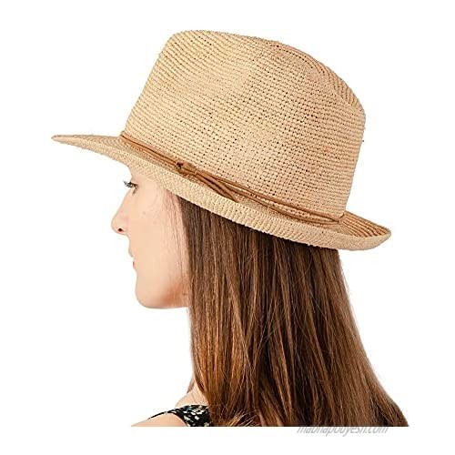 NAMANANA Unisex Fashion Raffia Straw Hat Panama Fedora UV Protect Summer Curl Brim Sun Hats Male Women Beach Visor Trilby Cap Hand-Woven