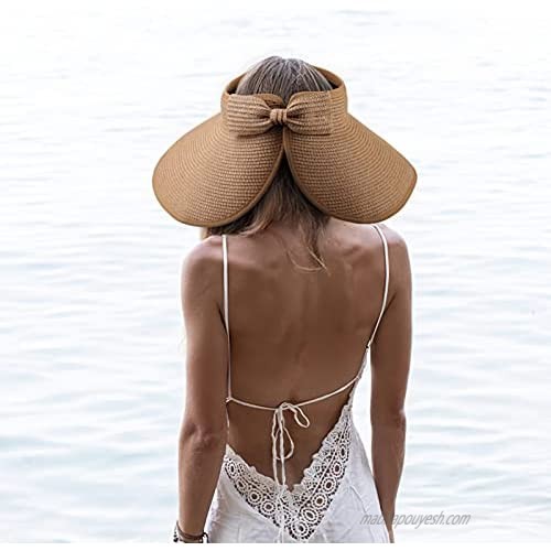 Obling Sun Visor Hats Visors for Women Sun Hats for Women Wide Brim Straw Roll Up Ponytail Beach Hat Straw Visors Hats