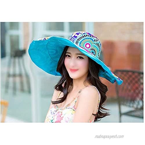 Outdoor Women Summer Beach Reversible Wide Brim Floppy Sun Protection Anti-UV Foldable Hat Cap