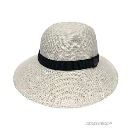 Packable Half Turn Brim One Size Fits Most Cotton Blend Sun Hat with Black Trim Detail