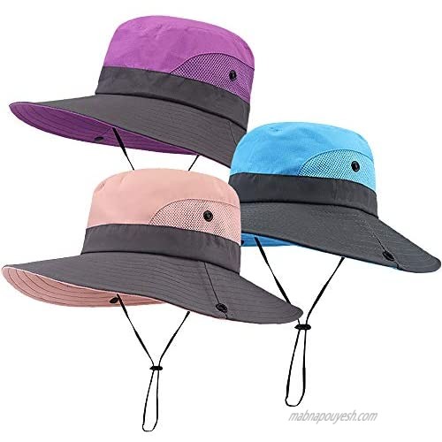 Peicees 3PCS Women's Outdoor UV Protection Foldable Mesh Wide Brim Beach Fishing Hat