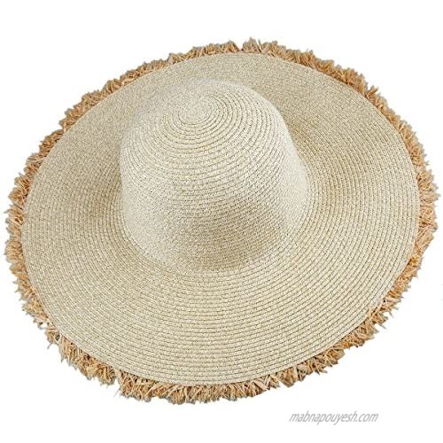 Samtree Women's Foldable Beach Cap Wide Brim Roll Up Straw Sun Hat for Small Head Size