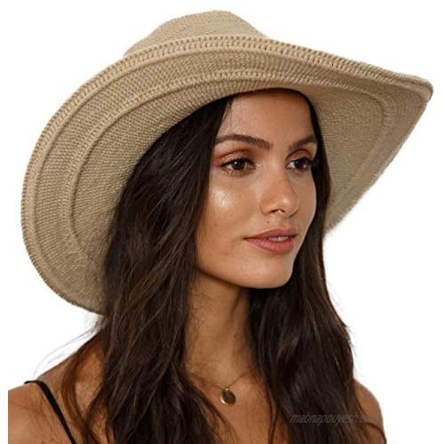 SHU-SHI Womens Floppy Sun Hats Wide Brim Crochet Cotton UV UPF Summer Boho Hat