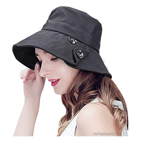 SIYWINA Women Bucket Hat Floppy Warm & Soft Cotton Hats Wide Brim Beach Fisherman's Caps Foldable Black