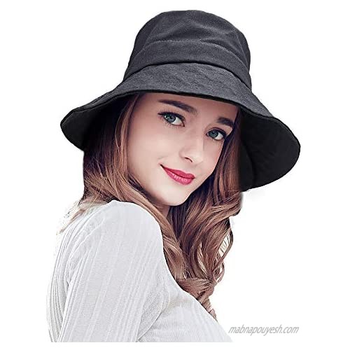 SIYWINA Women Bucket Hat Floppy Warm & Soft Cotton Hats Wide Brim Beach Fisherman's Caps Foldable Black
