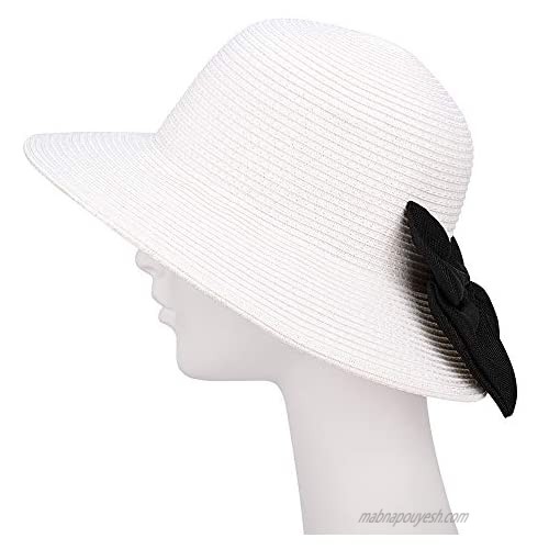 Sowift Sun Hats with Bow for Women Floppy Wide Brim Beach Hats with UV UPF 50+ Protection Straw Cap