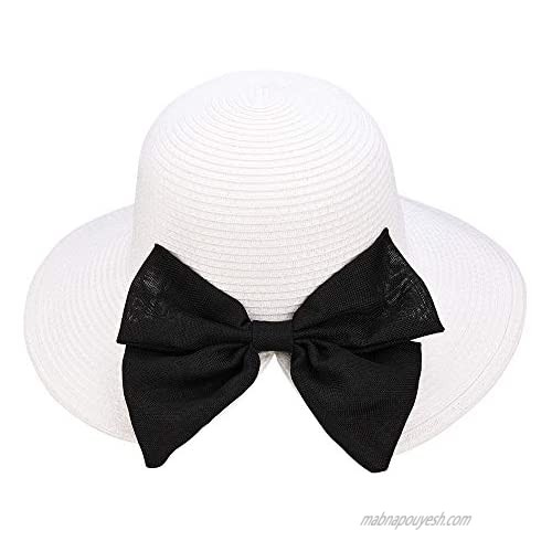 Sowift Sun Hats with Bow for Women  Floppy Wide Brim Beach Hats with UV UPF 50+ Protection Straw Cap