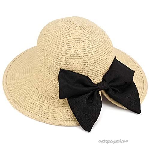 Sowift Womens Sun Straw Hat Beach Visor Hat Summer UPF50+ Foldable Brim with Bow