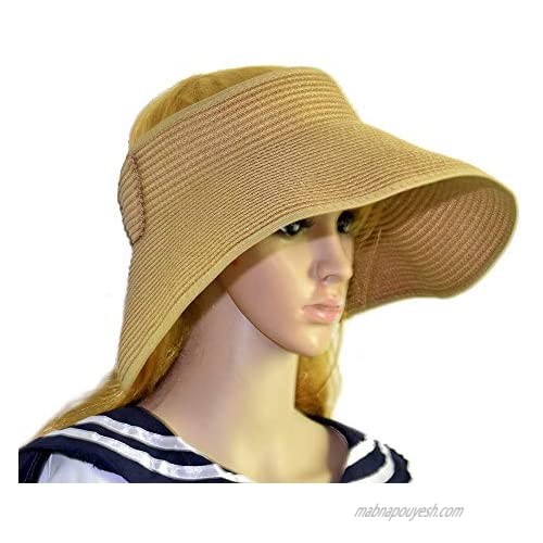 SPRINGEN Women’s Summer Foldable Straw Sun Visor Wide Brim UV Protection Beach Sun Hat w/Cute Bowtie
