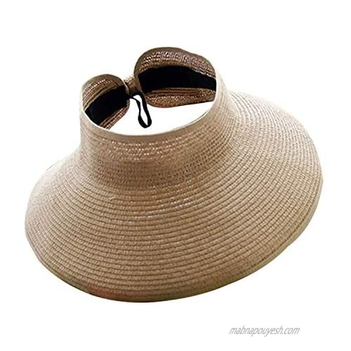 SPRINGEN Women’s Summer Foldable Straw Sun Visor  Wide Brim UV Protection Beach Sun Hat w/Cute Bowtie