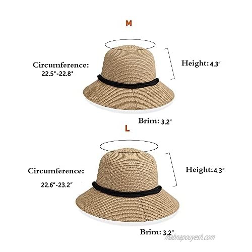 Straw Sun Hat for Women with UV Protection Wide Brim Chin Strap Floppy Hat Khaki
