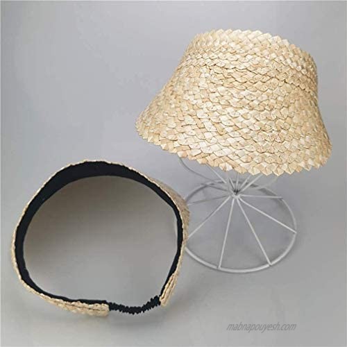 Straw Sun Visor Hat for Women Wide Brim Ponytail Summer Hat Floppy Foldable Cap (Beige)