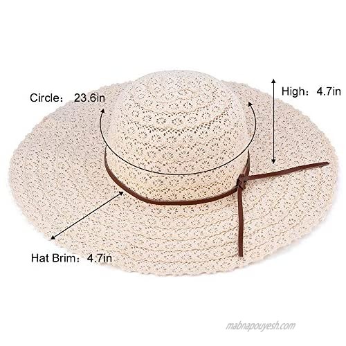 Summer Beach Sunhats for Women Outdoor Floppy Lace Belt Fedoras Detachable Foldable Hat Wide Brim