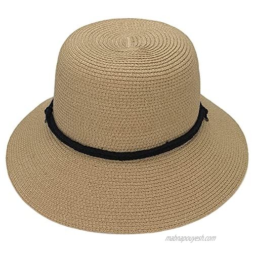 Summer Sun Straw Hat for Women Wide Brim UPF 50+ Foldable Beach Travel Summer Vocation