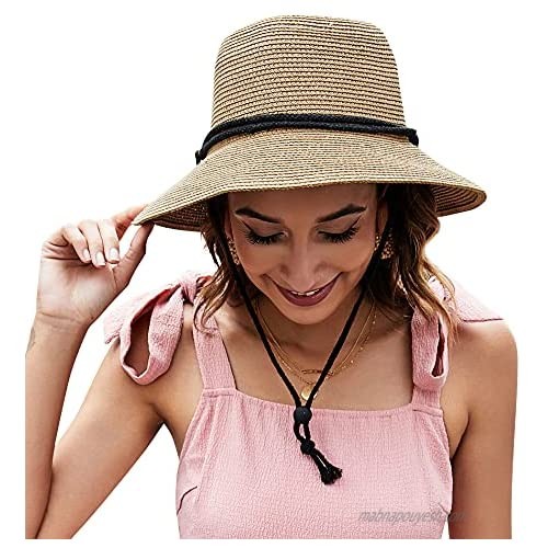 Summer Sun Straw Hat for Women Wide Brim UPF 50+ Foldable Beach Travel Summer Vocation