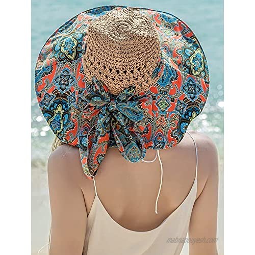 Sun Hat for Women Wide Brim Sun Straw Hat Summer Floppy Beach Sun Hat UV Sun Protection Packable Hat