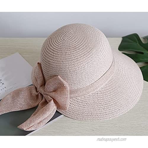 Sun Hats for Women Straw Wide Brim Beach Cap Summer Adjustable UV Protecting Foldable Hat for Outdoor Hiking Beach
