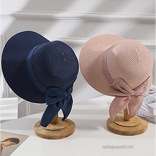 Sun Hats for Women Straw Wide Brim Beach Cap Summer Adjustable UV Protecting Foldable Hat for Outdoor Hiking Beach