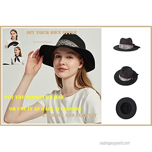 TOPHOPE Women Wide Brim Paper Straw Panama Roll up Hat Fedora Beach Sun Hat UPF50+