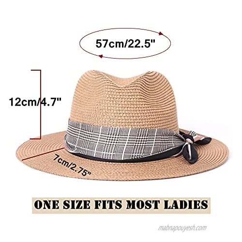 TOPHOPE Women Wide Brim Paper Straw Panama Roll up Hat Fedora Beach Sun Hat UPF50+