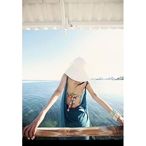 TOPWEL Women's Large Wide Brim Floppy Sun Hat Beautiful Solid Color Beach Sun Visor Shade Straw Hat Cap Summer Beach Hat White
