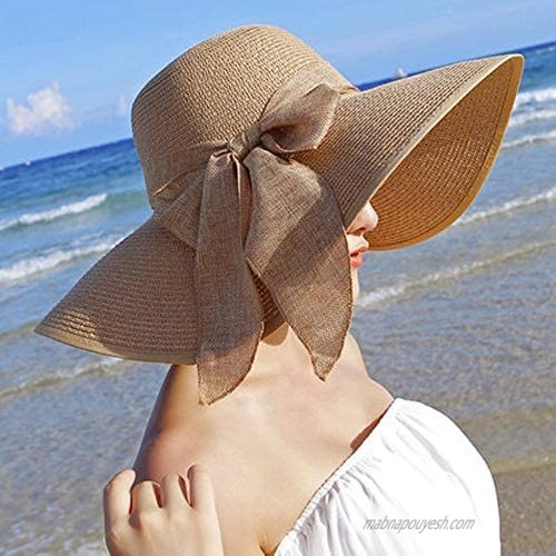 traderplus Womens Floppy Sun Hat Beach Summer Foldable Straw Cap Visor