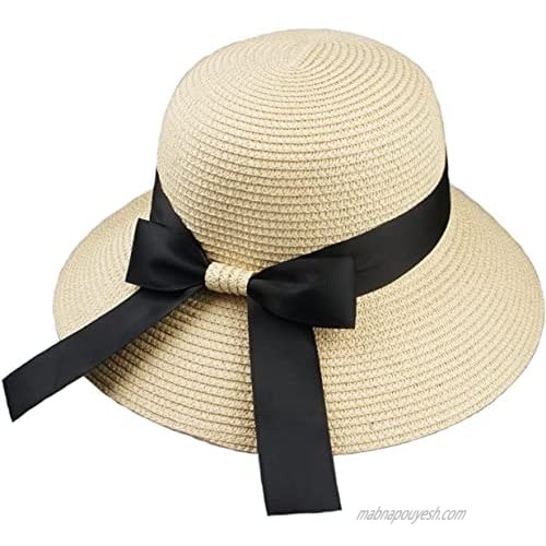 VIVIAN & VINCENT Womens Summer Beach Sun Straw Hat UV UPF50 Travel Foldable Wide Brim Summer Panama Hats for Women