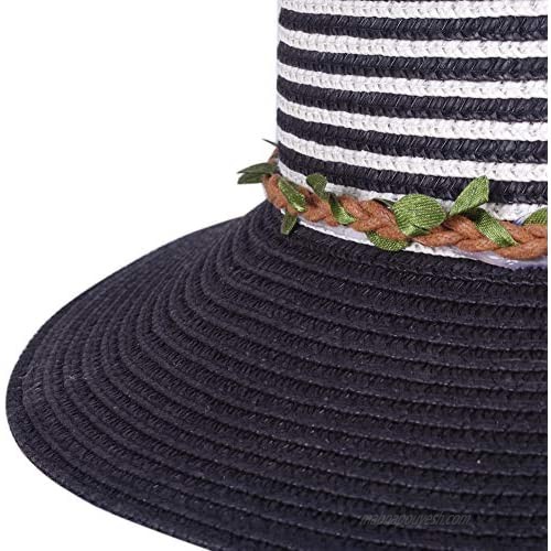 Women Elegant Floral Decoration Straw Cloche Bucket Sun Hat