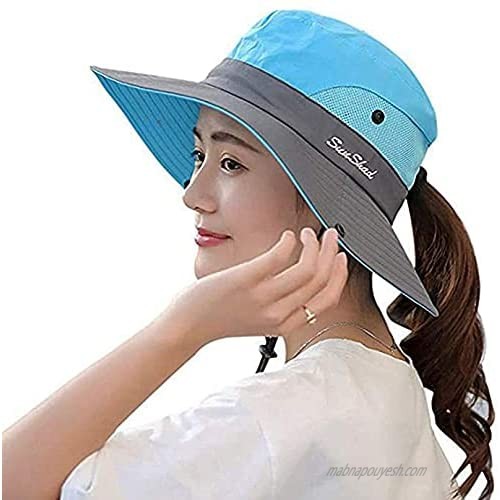Women Outdoor Sun-Hat UV Protection Summer Wide Brim Foldable Fishing Cap with Ponytail Hole