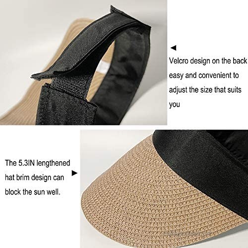 Women Straw Sun Hat - Sun Visor Hats Wide Brim Beach Hat Foldable Fedora Hat Roll up Floppy Summer UV Hat Caps