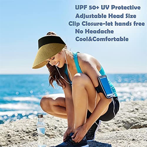 Women Straw Sun Hat Wide Brim UV Protection Summer Visor Sun Hats Foldable Beach Cap for Travel