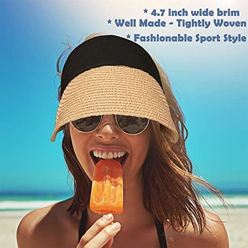 Women Straw Sun Hat Wide Brim UV Protection Summer Visor Sun Hats Foldable Beach Cap for Travel