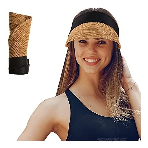 Women Straw Sun Visor Hat Sun Visors for Women uv Protection Large Brim Summer UV Protection Beach Cap Khaki