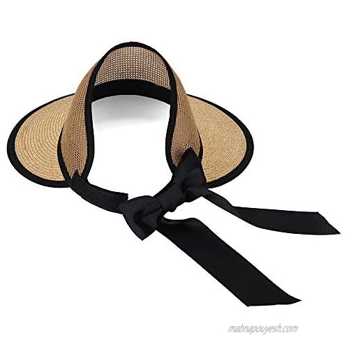 Women Summer Sun Hat Lady's Portable Beach Visor Bowknot Straw Hat